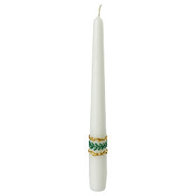 Świeca korona z liśćmi, biały stożek, 6 szt., 250x23 mm