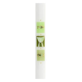 White candle with green chalice fish 500x30 mm