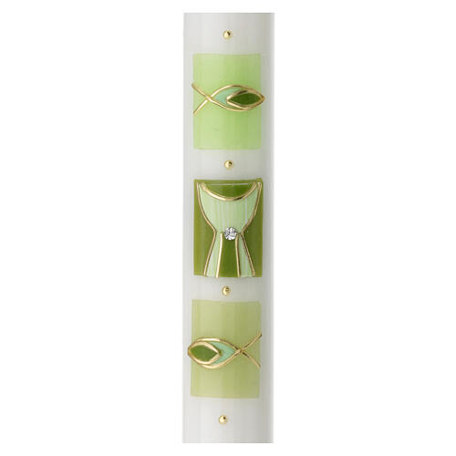 White candle with green chalice fish 500x30 mm 2