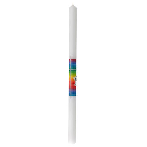 Regenbogenfarbene Altarkerze mit silberfarbiger Kelchdekoration, 500 x 30 mm 1