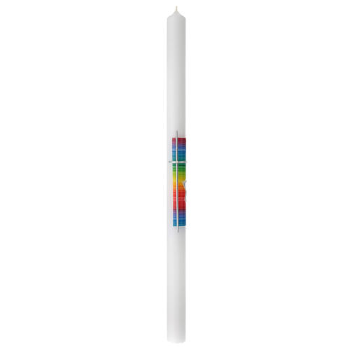 Regenbogenfarbene Altarkerze mit silberfarbiger Kelchdekoration, 500 x 30 mm 3