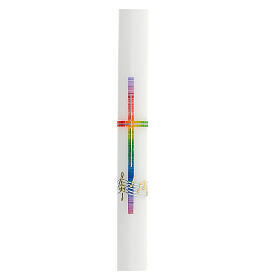 Kerze mit regenbogenfarbenem Kreuz und Musiknoten, 500x30 mm