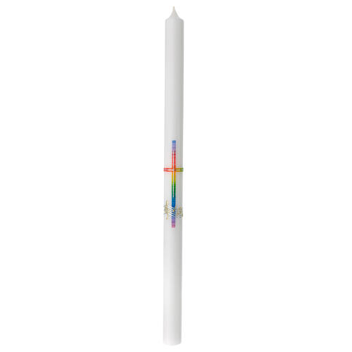 Kerze mit regenbogenfarbenem Kreuz und Musiknoten, 500x30 mm 1