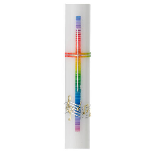 Kerze mit regenbogenfarbenem Kreuz und Musiknoten, 500x30 mm 2