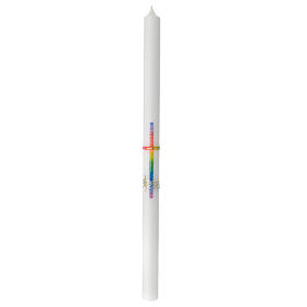 Círio branco cruz arco-íris e música 50x3 cm