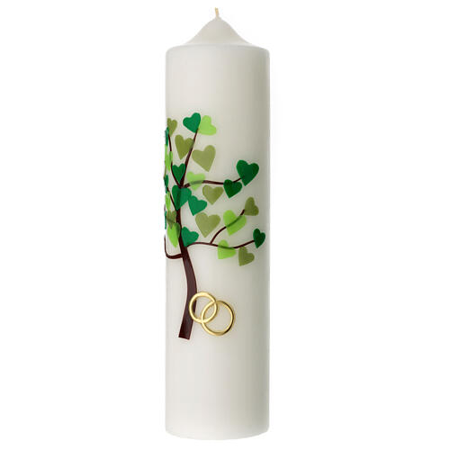 Candle with Tree of Life, wedding rings and hearts 27.5x7 cm 3