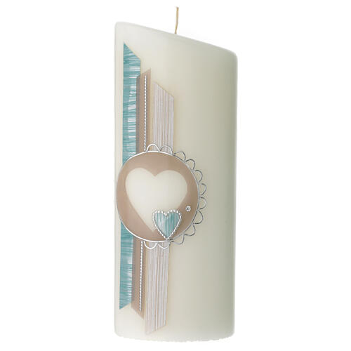 Oval candle with a light blue and beige heart 23x9 cm 1