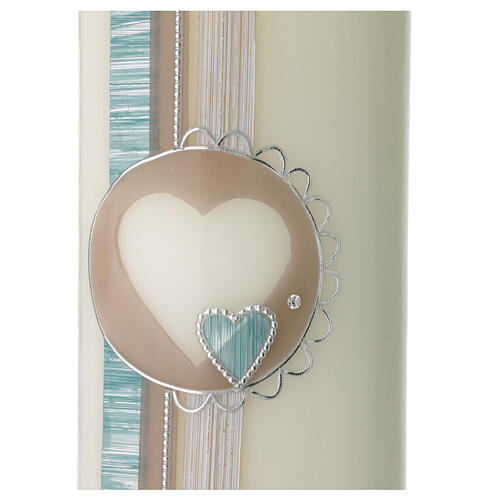 Oval candle with a light blue and beige heart 23x9 cm 2