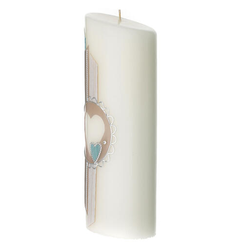 Oval candle with a light blue and beige heart 23x9 cm 3
