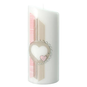Hochzeitskerze mit Herz und rosafarbenen Details, 230x90 mm