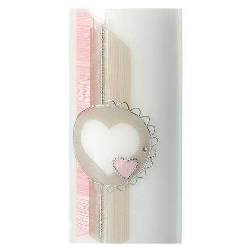 Hochzeitskerze mit Herz und rosafarbenen Details, 230x90 mm 2
