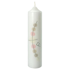 Beige pink candle with intertwined rings 26.5x6 cm