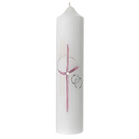 Candle with pink cross and intertwined rings 26.5x6 cm