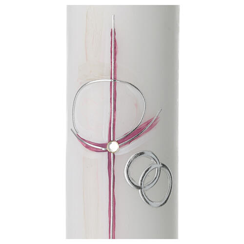 Candle with pink cross and intertwined rings 26.5x6 cm 2