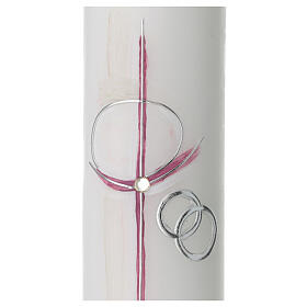 Pink cross candle with intertwined wedding rings 265x60 mm