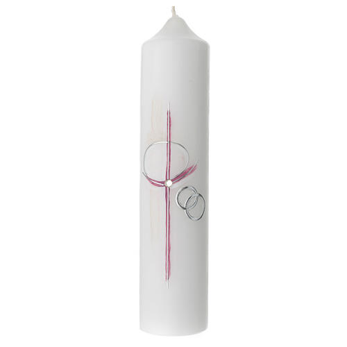 Pink cross candle with intertwined wedding rings 265x60 mm 1