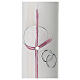 Pink cross candle with intertwined wedding rings 265x60 mm s2