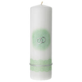 Kerze mit Eheringen und grünen Details, 200x70 mm