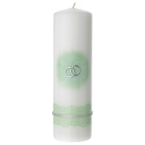 Candle silvered wedding rings with green decorations 20x7 cm 1