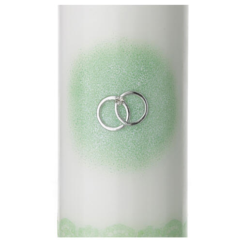 Candle silvered wedding rings with green decorations 20x7 cm 2
