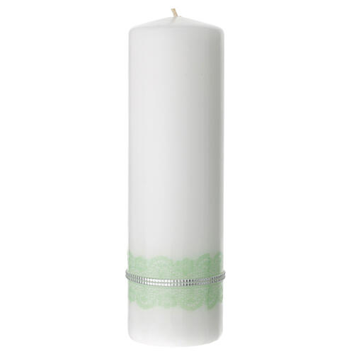 Candle silvered wedding rings with green decorations 20x7 cm 3