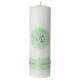 Unity candle with silver wedding rings with green decorations 200x70 mm s1