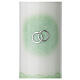 Unity candle with silver wedding rings with green decorations 200x70 mm s2