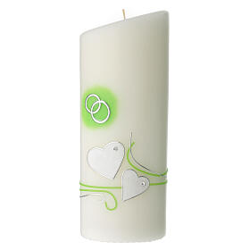 Oval wedding candle hearts green 23x9 cm