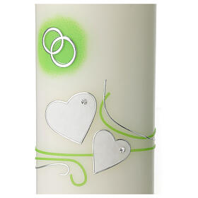 Oval wedding candle hearts green 23x9 cm