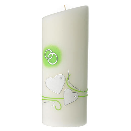 Oval wedding candle hearts green 23x9 cm 1