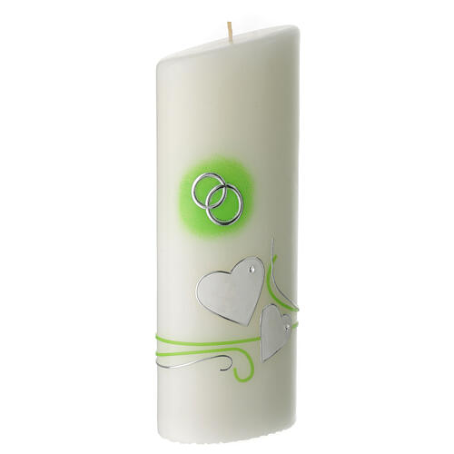 Oval wedding candle hearts green 23x9 cm 3