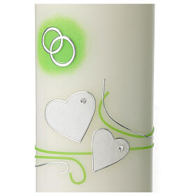 Vela boda ovalada corazones alianzas verde 230x90 mm