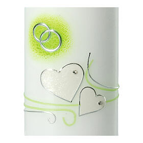 Wedding pillar candle green hearts and rings 230x90 mm