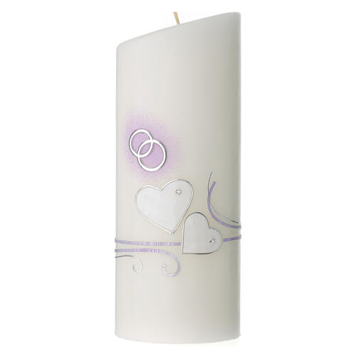 Świeca ślubna serca, detale liliowe, 230x90 mm 1