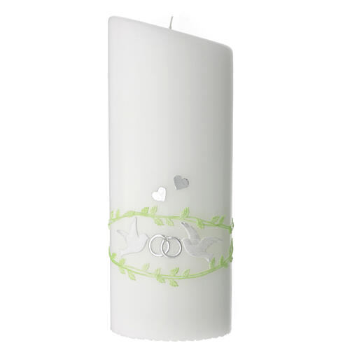 Pillar candle doves wedding rings oval 230x90 mm 1