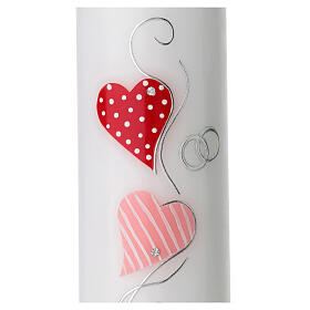 Wedding candle with rings hearts 225x70 mm