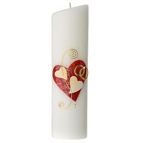 Wedding candle with red heart and golden rings 240 mm