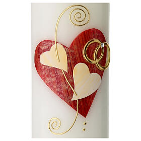 Wedding candle with red heart and golden rings 240 mm