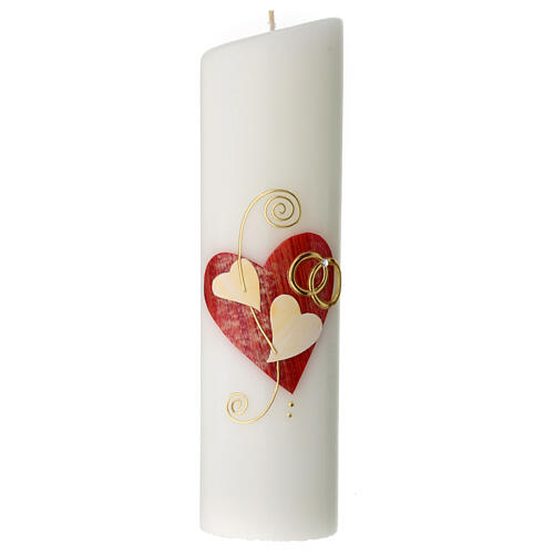Wedding candle with red heart and golden rings 240 mm 1