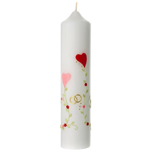 Bougie mariage ovale coeurs alliances vert 265x60 mm 1