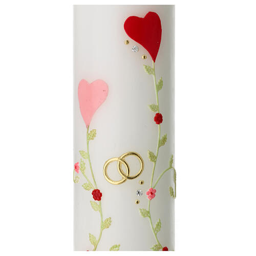 Bougie mariage ovale coeurs alliances vert 265x60 mm 2