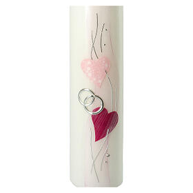 Hochzeitskerze mit pinken Herzen und silbernen Details, 265x60 mm