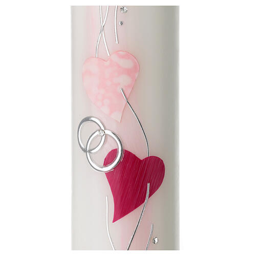 Hochzeitskerze mit pinken Herzen und silbernen Details, 265x60 mm 2