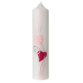 Unity candle with silver wedding rings hearts 265x60 mm