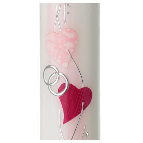 Unity candle with silver wedding rings hearts 265x60 mm