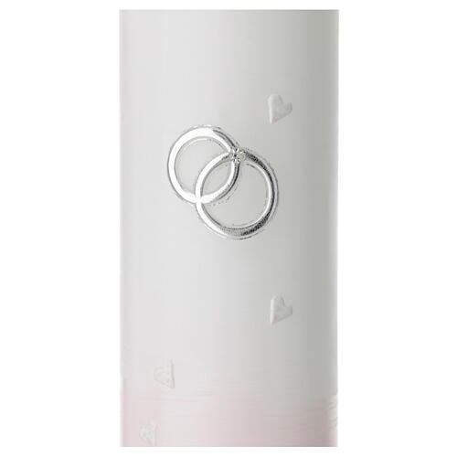 Candle with silver wedding rings and pink hearts 26.5x6 cm 2
