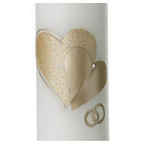 Hochzeitskerze mit goldenen und glitzernden Herzen, 265x60 mm