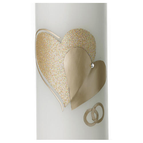 Hochzeitskerze mit goldenen und glitzernden Herzen, 265x60 mm 2
