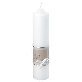 Beige candle with lace and wedding ribbon 26.5x6 cm