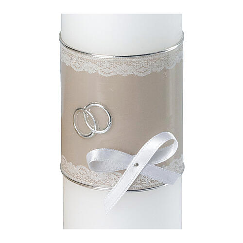 Beige candle with lace and wedding ribbon 26.5x6 cm 2